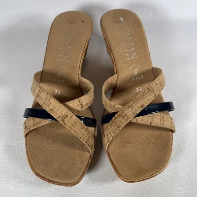 Italian Shoemakers Shoes corked wedge heel navy & tan size 7.5  2 1/2” Heel - Image 1 of 4