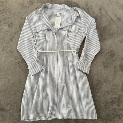 NUEVO CON ETIQUETAS C & C California Vestido Náutico a Rayas Mezcla de Lino GRANDE Ropa de Resort Foto 1 de 4