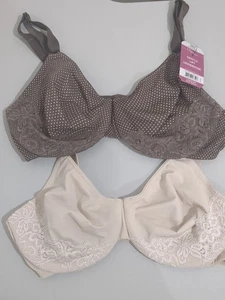 NWT 2 Piece Set Olga by Warner's 05001 Bra Beige Solid & Brown Polka Dot 38D - Picture 1 of 7