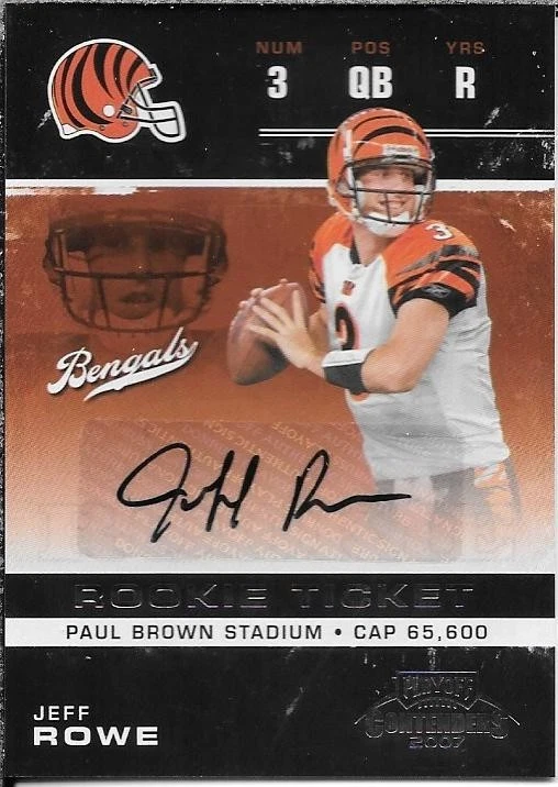 Jeff Rowe 2007 Playoff Contenders "Rookie Ticket", card #167, RC AU - Image 1 of 2