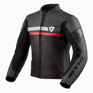 GIACCA JACKET MOTO REV'IT REVIT MILE PELLE LEATHER BLACK NERO ROSSO RED - Imagen 1 de 4