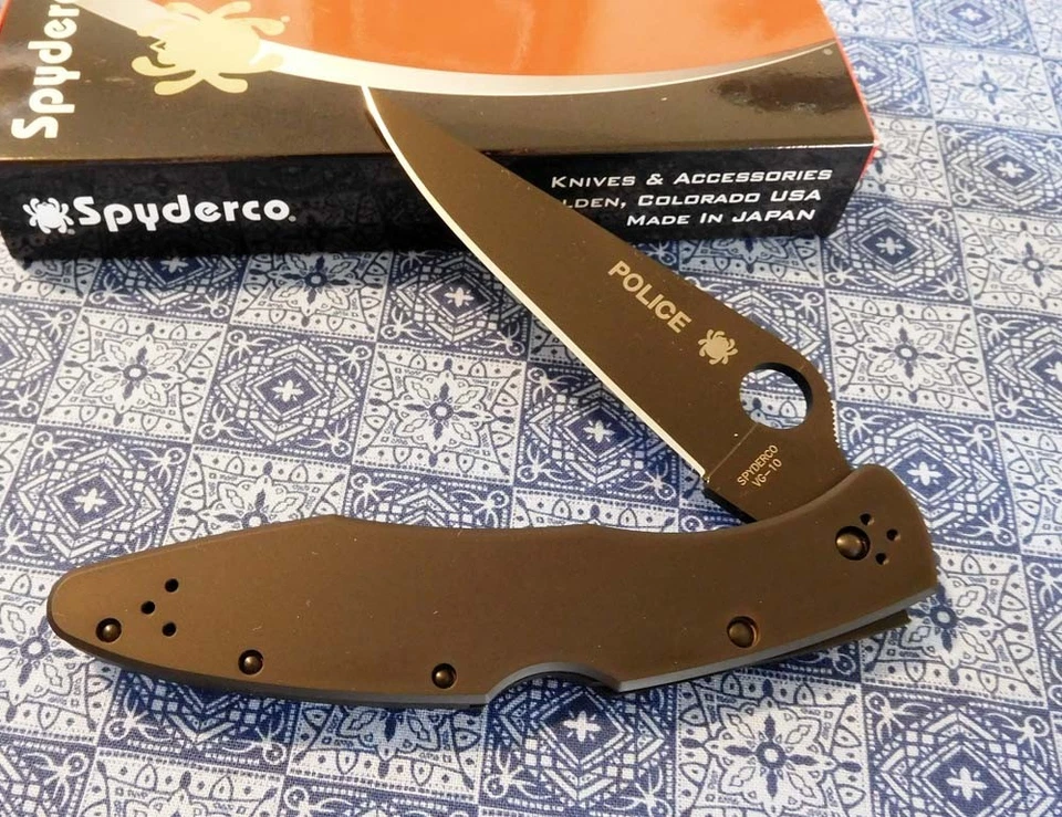 Cuchillo/cuchillos SPYDERCO nuevos 07BKP todo negro de acero inoxidable liso de policía en muy buena condición-10 Bld Foto 1 de 1