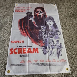 Scream Movie Poster Fabric Flag  Indoor Outdoor 36" X  23" Brass Loops On... - Picture 1 of 6