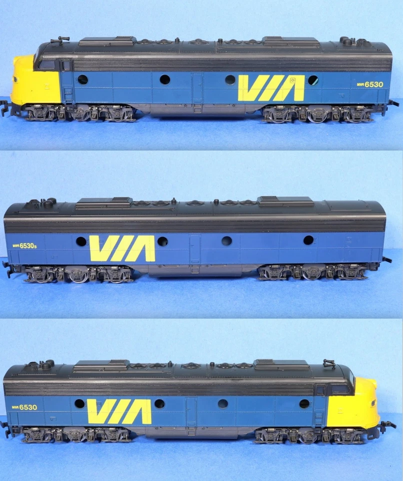 Set of 3 IHC / Rivarossi HO Scale VIA Rail E8 ABA Diesel Engines - 2 Powered - Image 1 of 4