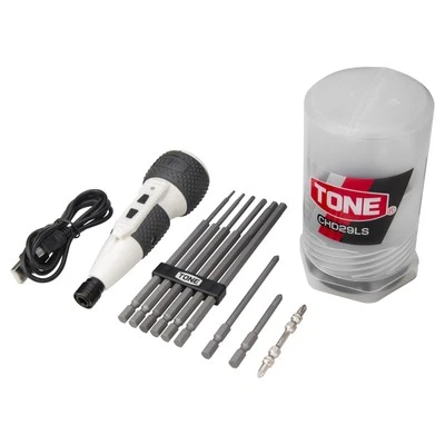 TONE CHD29LS Electric Screwdriver Set 1/4" 6.35mm 10pcs Hybrid 2.5Nm White Japan - Image 1 of 4