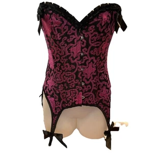 Vintage Showgirl Punk Goth Black Pink Lace Up Corset Top Bustier Size Medium - Picture 1 of 9