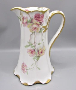 Haviland Baltimore Rose Ewer #1 - Pink/Yellow Roses-Schleiger 1151C Ranson Blank - Picture 1 of 8