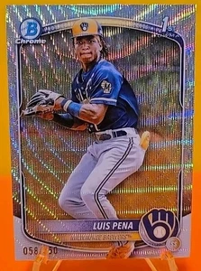 2025 Bowman Chrome Luis Pena #BCP-38 Bowman 1st Wave Refractor /350 Brewers  - Picture 1 of 9