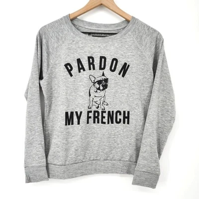 Prince Peter NWT Womens French Bulldog Top Size Small Gray "Pardon My French" - Image 1 of 4