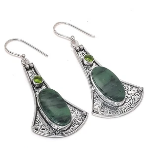 Ruby Zosite, Peridot Gemstone 925 Sterling Silver Jewelry Earring 2.68" - Picture 1 of 5