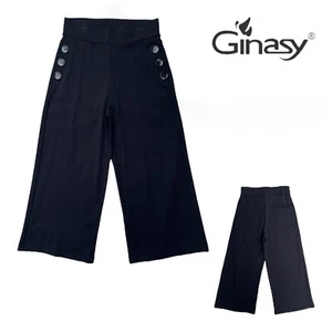 GINASY Womens XS Wide Leg Pants Cropped Pull On Gaucho Collettes Yoga Button NWT - Picture 1 of 20
