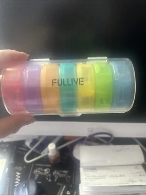 Fullive Medicine Container 7 Day Pill Box Organizer Round 2 Sections Night & Day - Image 1 of 3