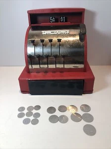 Antique￼ Red Tom Thumb Toy Cash Register Toy With Play Coins Rare Vintage - Picture 1 of 12
