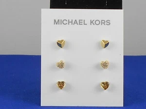 Michael Kors Gold Plated MK LOGO LOVE Heart Stud Earrings 3 Set MKJ7021 710 $115 - Picture 1 of 2