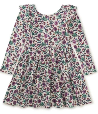 TEA COLLECTION  Floral Ruffle Ballet Knit Dress - Chalk/ Lavender - NWT Girls 12 - Image 1 of 4