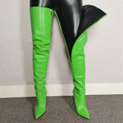 Women Stiletto Heels Shoes Pointed Toe Party Over The Knee Thigh High Boots - Image 1 of 4