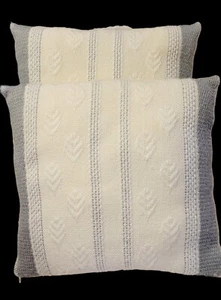 2 VTG Manor Blue Gray /Ivory Leaf Waffle Weave Sweater Knit Pillow Covers ONLY - Picture 1 of 6