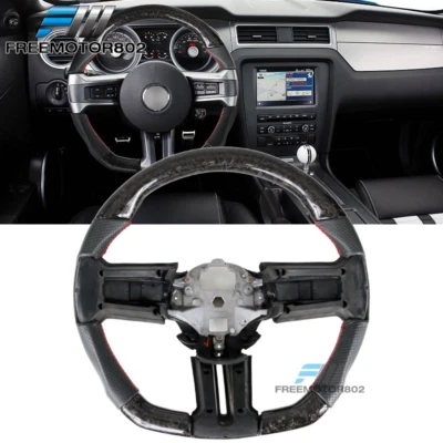 Fits 10-14 Ford Mustang Forged CF & Leather Steering Wheel W/ Red Stitch Foto 1 de 4