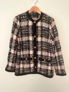 Carlisle Womens Blazer Size 8 Colorful Plaid Tweed Wool Blend Gold Button Preppy