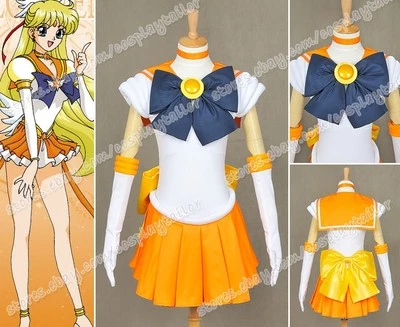 Sailor Moon Cosplay Sailor Venus Minako Aino Costume Anime Sweet Orange Dress - Image 1 of 4