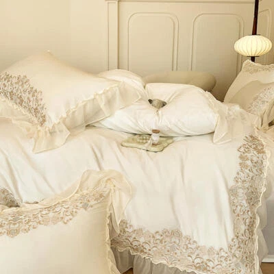 Bedding Set 4pcs Quilt Cover Set Flat Sheet 100s Cotton Embroidered Pillowcases - Image 1 of 4