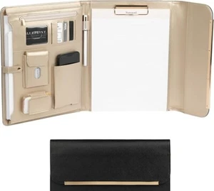 VEGAN LEATHER PORTFOLIO BINDER FOR WOMEN - PROFESSIONAL PADFOLIO WITH GOLD TRIM - Picture 1 of 7