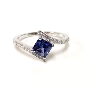 Princess Cut Tanzanite ring, Moissanite ring, 925 Solid Silver ring gift for mom - Picture 1 of 5