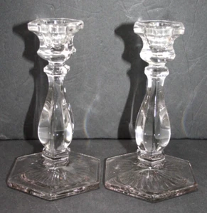 Vtg Leaded Crystal Candle Holders Pair 6.75  High x 3.25" Wide 6 Sided Base - Picture 1 of 4