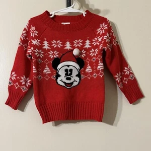 Disney Weihnachten Mickey Mouse rot Strick Fair Isle Pullover Unisex Größe 2T - Bild 1 von 3