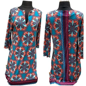 S Nicole Miller Sz S Womens Dress 3/4 Sleeve Polyester Multicolor Slip On Shift - Picture 1 of 11
