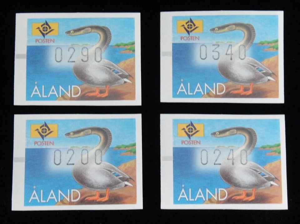 Estampillas de máquina de pato anguila Frama Aland 1996 MNH 0290 0200 0340 0240 Foto 1 de 2