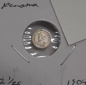 1904 Panama 2.5 Centesimos 90% Silver Coin-KM#1/"Panama Pill" EF W/Toning - Picture 1 of 2