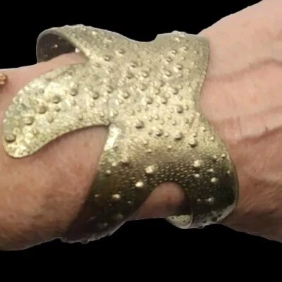 Vintage Signed Lilly Pulitzer Cuff Bracelet Textured Gold Tone Boho Starfish - Image 1 of 4