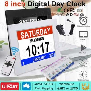 8inch LED Dementia Digital Calendar Clock Alarm Extra Large Day/Week/Month/Year - Picture 1 of 15