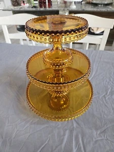 Vintage L.E. Smith Amber Glass Cake Stands 6.5 Inch 8. 5 Inch 11 Inch All 3 - Picture 1 of 23