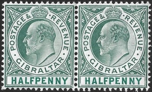 Gibraltar 1906-11 KEVII  1/2d Blue-Green Pair  SG.66 Mint (Hinged) Cat:£30 - Picture 1 of 2