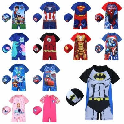 Boys Kids One Piece Surf Sun Suit Girls Swim Swimming Costume & Cap Beach Summer - image 1 of 2