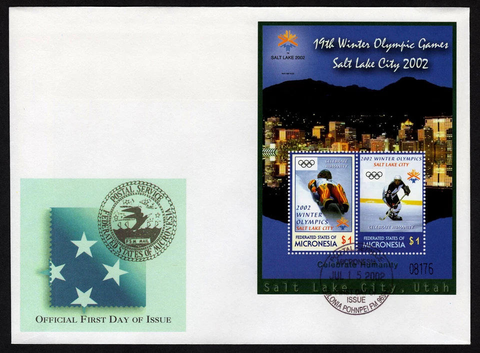 MICRONESIA, SCOTT # 502-503, FDC COVER OF WINTER OLYMPIC GAMES OF SALT LAKE CITY - Image 1 of 1