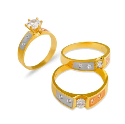 NEW 14K TRI COLOR GOLD WEDDING TRIO RING SET  - Image 1 of 2