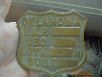 Placa marcadora puente contratista del Departamento de Carreteras OKLAHOMA 5" Foto 1 de 3