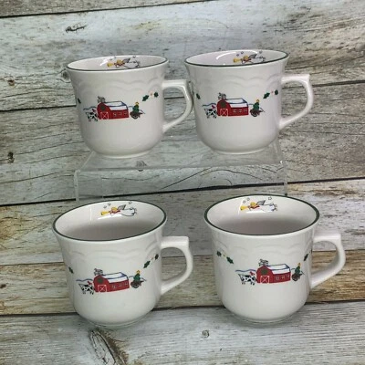 Juego de 4 tazas de Navidad de gres verde granja muñeco de nieve PFALTZGRAFF SNOW VILLAGE Foto 1 de 4