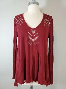 Maglione tunica donna Anthropologie We The Free taglia PS azteco boho ritaglio rosso - Foto 1 di 12