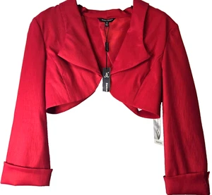 Samuel Dong Bolero Top Women's XS Red Holiday Party Lined Shimmering Blazer NWT - Picture 1 of 12