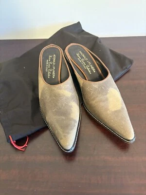 New Donald J Pliner JESSI Vintage Suede Distressed Saddle Mule Beige Brown 6 - Image 1 of 4