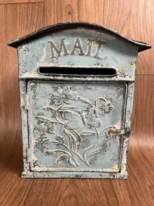 Rustic Metal Wall Mount Mailbox,Distressed Green Mail Box Decor Butterfly - Picture 1 of 14