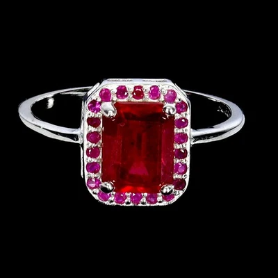 925 Sterling Silver Ring Octagon Ruby 8x6mm Natural Gemstone Jewelry Size 7.5 - Image 1 of 4