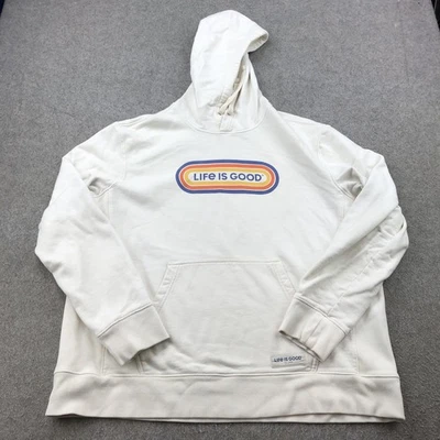 Life Is Good Hoodie Mens XL White Pullover Spread Good Vibes Graphic Sweatshirt - Image 1 of 4