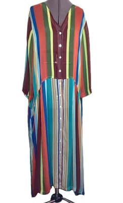 Vestido Alembika Rayas Botón Frontal Talla 7 (US 20) Lagenlook Usable Arte Transparente Foto 1 de 4