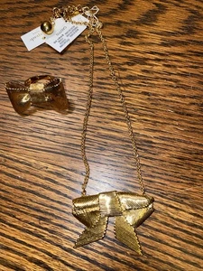 NUEVO Collar Colgante Lazo Tono Dorado Firmado Kate Spade de Nueva York + Anillo a Juego - Imagen 1 de 6