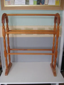 Traditional Retro Style Brown Wooden Towel Rail Floor Standing - Picture 1 of 12